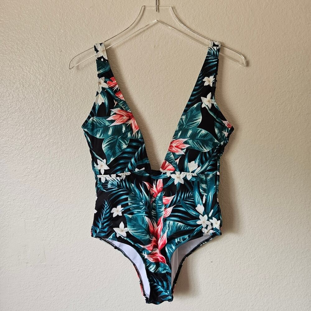 Shein Hawaiian One Piece V Neck One Piece Swimsuit Large